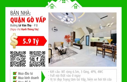 ✅ Bán nhà VIP Gò Vấp - 6.5m nở hậu 6.9m - 3 tầng - Full nội thất - Giá cực tốt